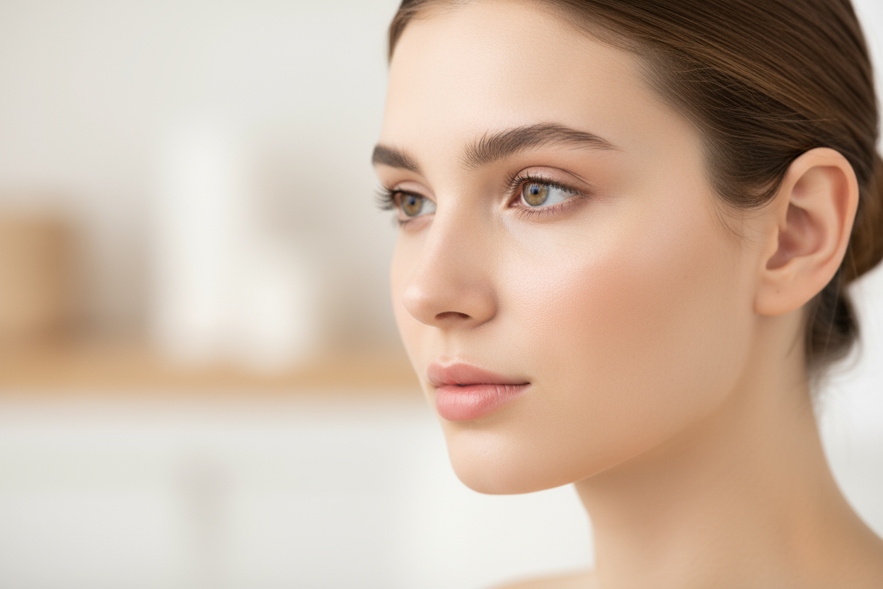 have a slight profile view of the model not necesarily looking at camera 